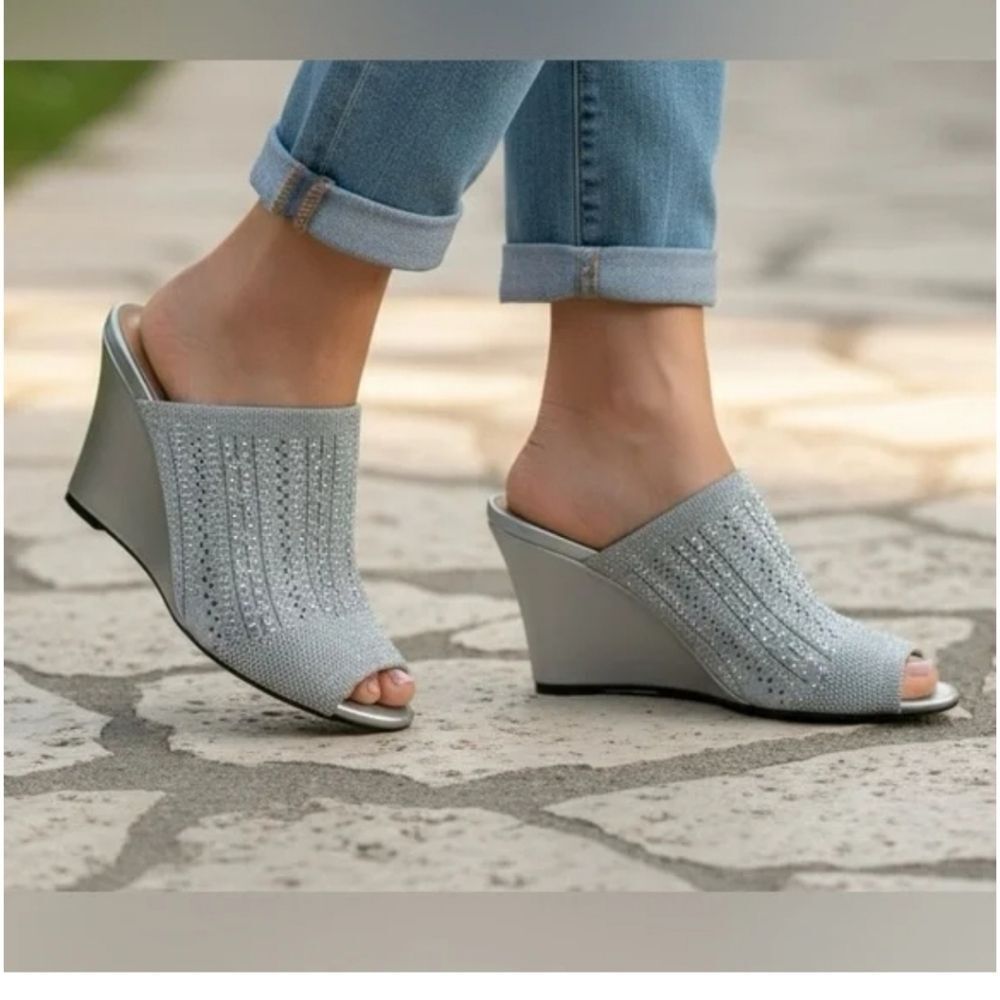MARTHA PEEP TOE WEDGE HIGH HEEL WITH RHINESTONES BY LAUREN LORRAINE SILVER